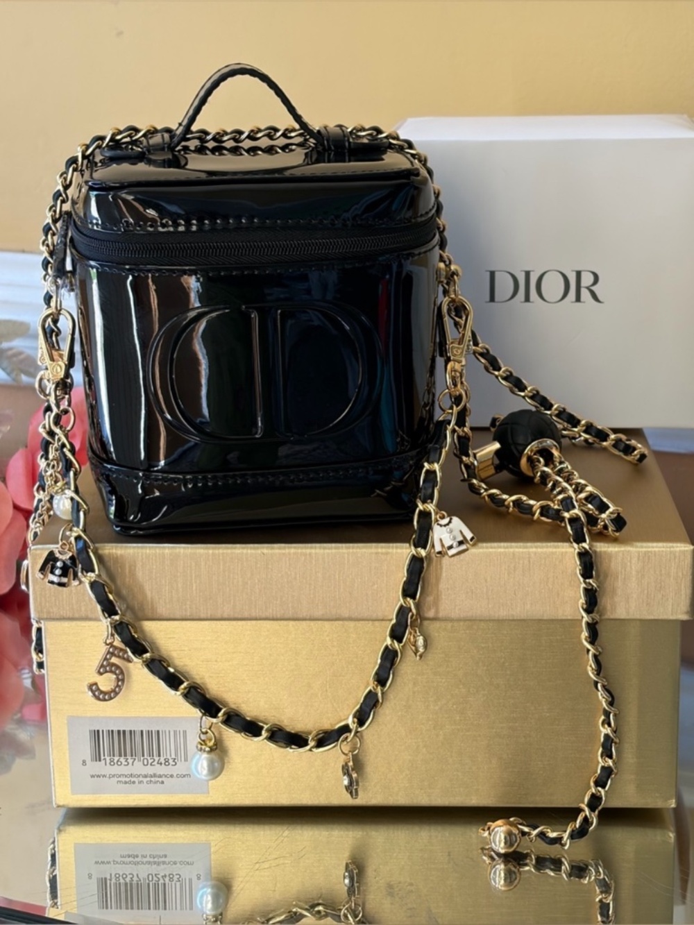 Dior black patent vanity